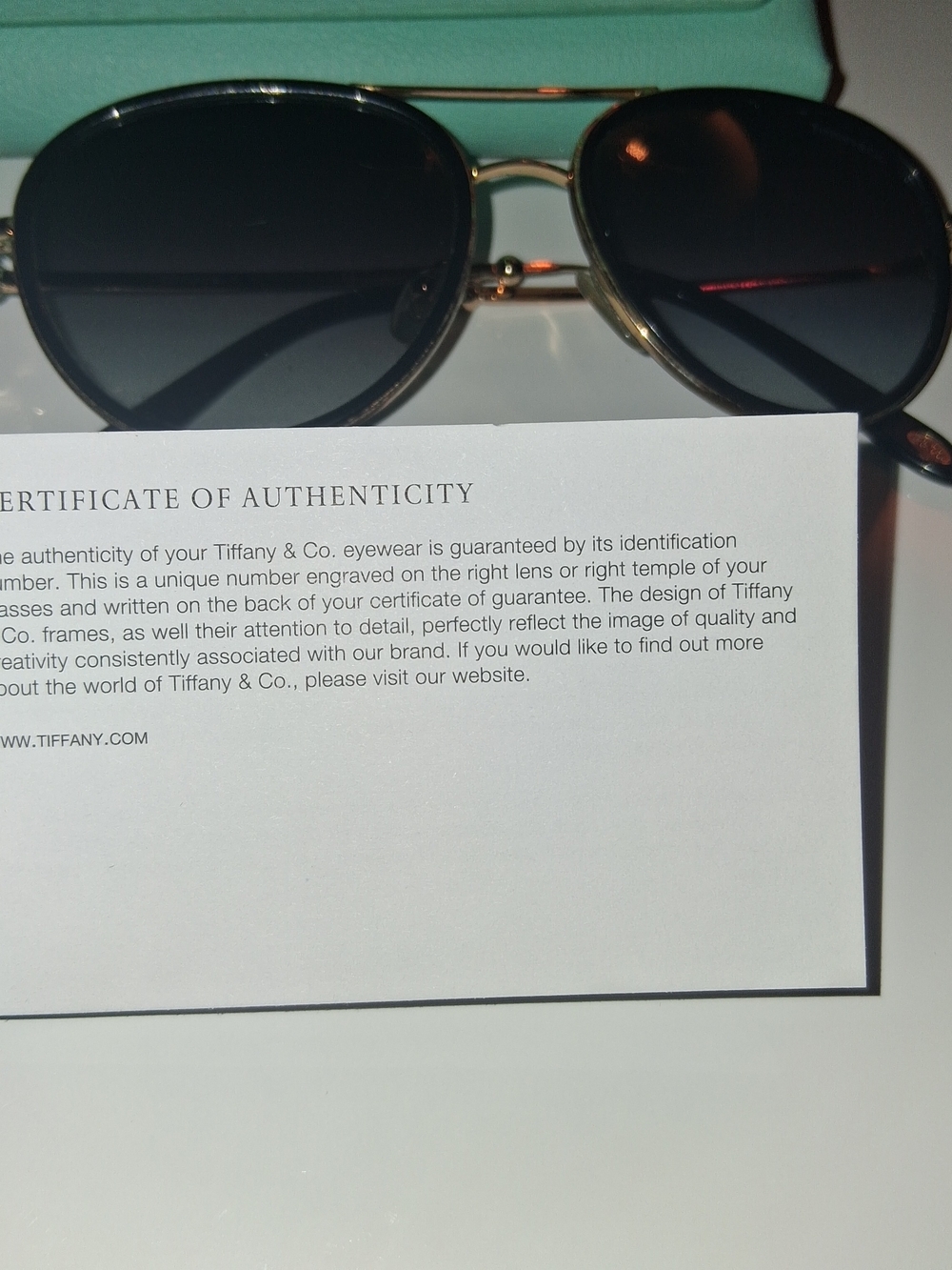 Tiffany Aviator Sunglasses With Authentication Certificates  And Original Box